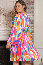 Load image into Gallery viewer, Multicolor Plus Size Abstract Print Oversized Sleeve Belted Dress | Plus Size/Plus Size Dresses/Plus Size Mini Dresses
