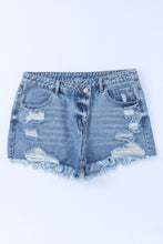 Load image into Gallery viewer, Sky Blue High Rise Crossover Waist Denim Shorts | Bottoms/Denim Shorts
