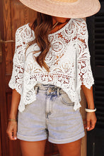 Load image into Gallery viewer, Oatmeal Bohemian Macrame Lace Crochet Half Sleeve Blouse
