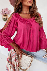 Womens Blouse | Rose Lace Crochet Cut-Out Bracelet Sleeve Ruffle Blouse | Tops/Blouses & Shirts