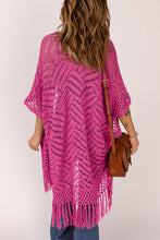 Load image into Gallery viewer, Openwork Open Front Cardigan with Fringes
