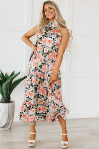 Black Boho Floral Print Knotted Halter Ruffled Maxi Dress | Dresses/Maxi Dresses