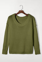 Load image into Gallery viewer, Jungle Green Ribbed Knit Round Neck Slouchy Chunky Sweater
