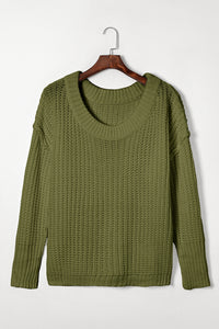 Jungle Green Ribbed Knit Round Neck Slouchy Chunky Sweater