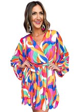 Load image into Gallery viewer, Puff Sleeve Dress | Multicolor Abstract Printed Belted
