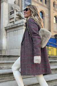 Pink Plaid Lapel Collar One Button Midi Coat | Outerwear/Coats