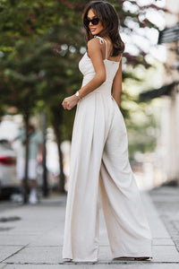 Wide Leg Jumpsuit | Spaghetti Straps Pleated High Waist