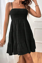 Load image into Gallery viewer, Black Smocked Textured Tiered Skater Dress | Dresses/Mini Dresses
