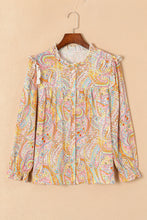 Load image into Gallery viewer, Bohemian Top | Yellow Paisley Print Ruffled Shirt
