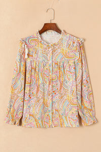 Bohemian Top | Yellow Paisley Print Ruffled Shirt