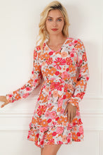 Load image into Gallery viewer, Multicolor Floral V Neck Long Sleeve Skater Dress | Dresses/Floral Dresses
