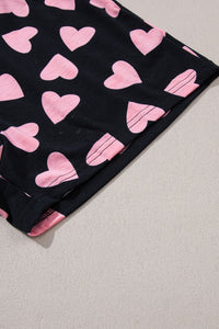 Black Valentine Heart Shape Print Long Sleeve Top Shorts Lounge Set | Loungewear & Sleepwear/Loungewear