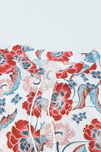 Load image into Gallery viewer, Fiery Red Split Neck Bubble Sleeve Floral Patchwork Blouse
