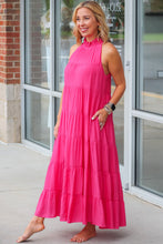 Load image into Gallery viewer, Maxi Dress | Rose Red High Frilled Neck Tiered Sleeveless
