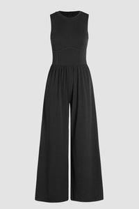 Black Cinched Waist Sleeveless Wide Leg Jumpsuit | Bottoms/Jumpsuits & Rompers