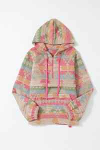 Multicolor Aztec Printed Kangaroo Pocket Zipped Hoodie | Tops/Sweatshirts & Hoodies