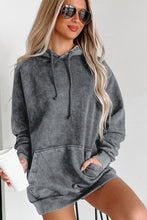 Load image into Gallery viewer, Gray Mineral Wash Kangaroo Pocket Drawstring Pullover Hoodie | Tops/Sweatshirts &amp; Hoodies
