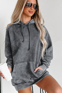 Gray Mineral Wash Kangaroo Pocket Drawstring Pullover Hoodie | Tops/Sweatshirts & Hoodies