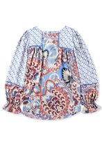 Load image into Gallery viewer, Sky Blue Mixed Floral Geometric Print Ruffled Long Sleeve Blouse | Tops/Blouses &amp; Shirts
