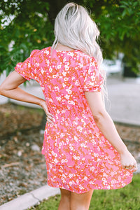 Pink Floral V Neck Short Ruffle Tiered Dress | Dresses/Floral Dresses