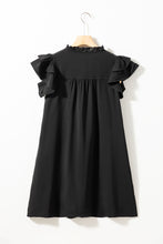 Load image into Gallery viewer, Black Ruffle Sleeve V Neck Frilled Shift Dress | Dresses/Mini Dresses
