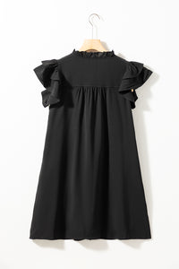 Black Ruffle Sleeve V Neck Frilled Shift Dress | Dresses/Mini Dresses