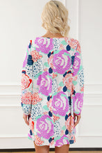 Load image into Gallery viewer, Floral Print Dress | Multicolor Bubble Sleeve Blooming Flowers
