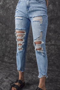 Sky Blue Acid Wash Distressed Slim Fit Jeans | Bottoms/Jeans