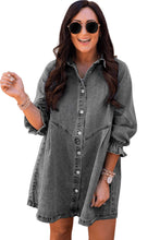 Load image into Gallery viewer, Denim Mini Dress | Gray Buttoned Long Sleeve
