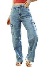 Load image into Gallery viewer, Sky Blue Cool Cargo Style Wide Leg Jeans | Bottoms/Jeans
