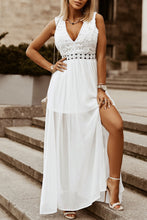 Load image into Gallery viewer, White Lace Maxi Dress | Slit Lace Detail V-Neck Dress
