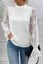 Load image into Gallery viewer, White Lace Sleeve Top | Contrast Lace Mock Neck Blouse
