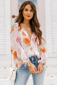 Womens Blouse | Multicolor Abstract Print Split Neck Puff Sleeve Blouse | Tops/Blouses & Shirts