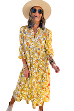 Load image into Gallery viewer, Yellow Boho Floral Collared Long Sleeve Ruffled Dress | Dresses/Floral Dresses
