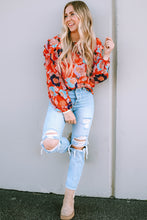 Load image into Gallery viewer, Puff Sleeve Blouse | Fiery Red Floral Print Ruffle
