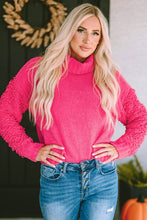 Load image into Gallery viewer, Pink Ribbed Turtleneck Fuzzy Sleeve Knit Sweater | Tops/Sweaters &amp; Cardigans
