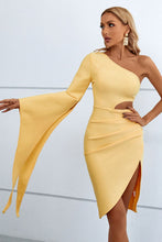 Load image into Gallery viewer, Cocktail Dress | Cutout Split Flare Sleeve One-Shoulder Dress
