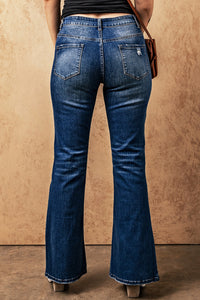 Sky Blue Medium Wash High Rise Flare Jeans | Bottoms/Jeans