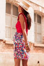 Load image into Gallery viewer, Mini Skirt | Red Floral Wrapped Lace up Skirt
