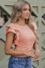 Load image into Gallery viewer, Ruffle Sleeve Top | Pink Apricot Pink Wavy Textured Blouse
