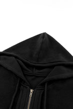 Load image into Gallery viewer, Black Flap Pocket Drawstring Hood Zip Up Jacket | Outerwear/Jackets
