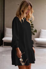 Load image into Gallery viewer, Black Solid Color Puff Sleeve Ruffle Hem Mini Dress | Dresses/Mini Dresses
