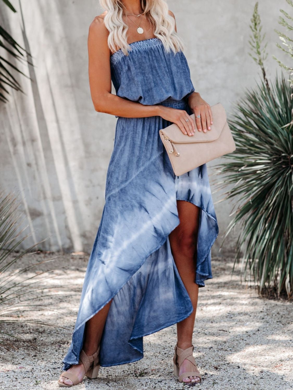 Tube Denim Dress | Smocked High-Low Dress