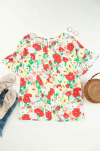 Load image into Gallery viewer, V Neck Blouse | Red Floral Print Ruffled Short Sleeve
