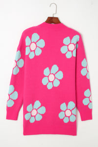 Strawberry Pink Floral Print Button up Knitted Cardigan | Tops/Sweaters & Cardigans