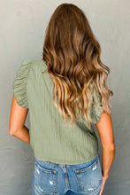 Load image into Gallery viewer, Flutter Sleeve Blouse | Mist Green V Neck Textured Top
