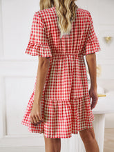 Load image into Gallery viewer, Mini Dress | Plaid Flounce Sleeve Buttoned
