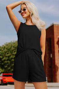 Black Corded Sleeveless Top and Pocketed Shorts Set | Two Piece Sets/Short Sets