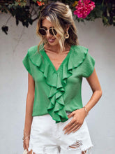 Load image into Gallery viewer, V Neck Blouse | Ruffled V-Neck Short Sleeve Blouse
