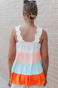 Color Block Ruffle Strap Tank Top